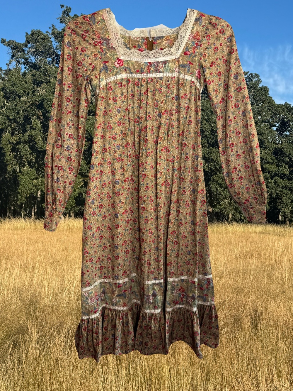 Gunne Sax Calico Floral Prairie Midi Dress vintage size 7